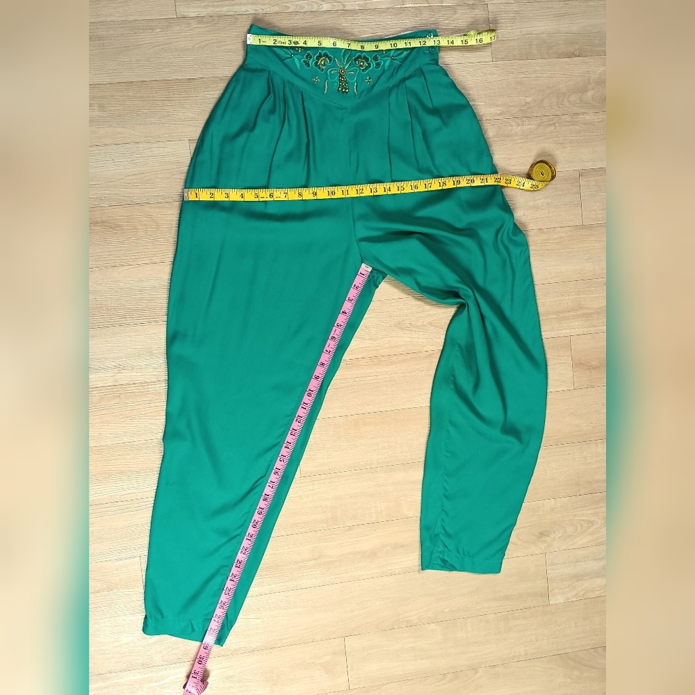 SOLD Vintage 80s 90s High Waisted Embroidered Gold Beaded Genie Harem Pants Sz M - Picture 7 of 8
